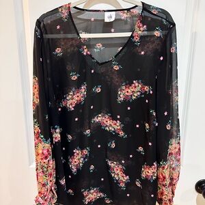 CAbi Black Multicolor Floral Blouse